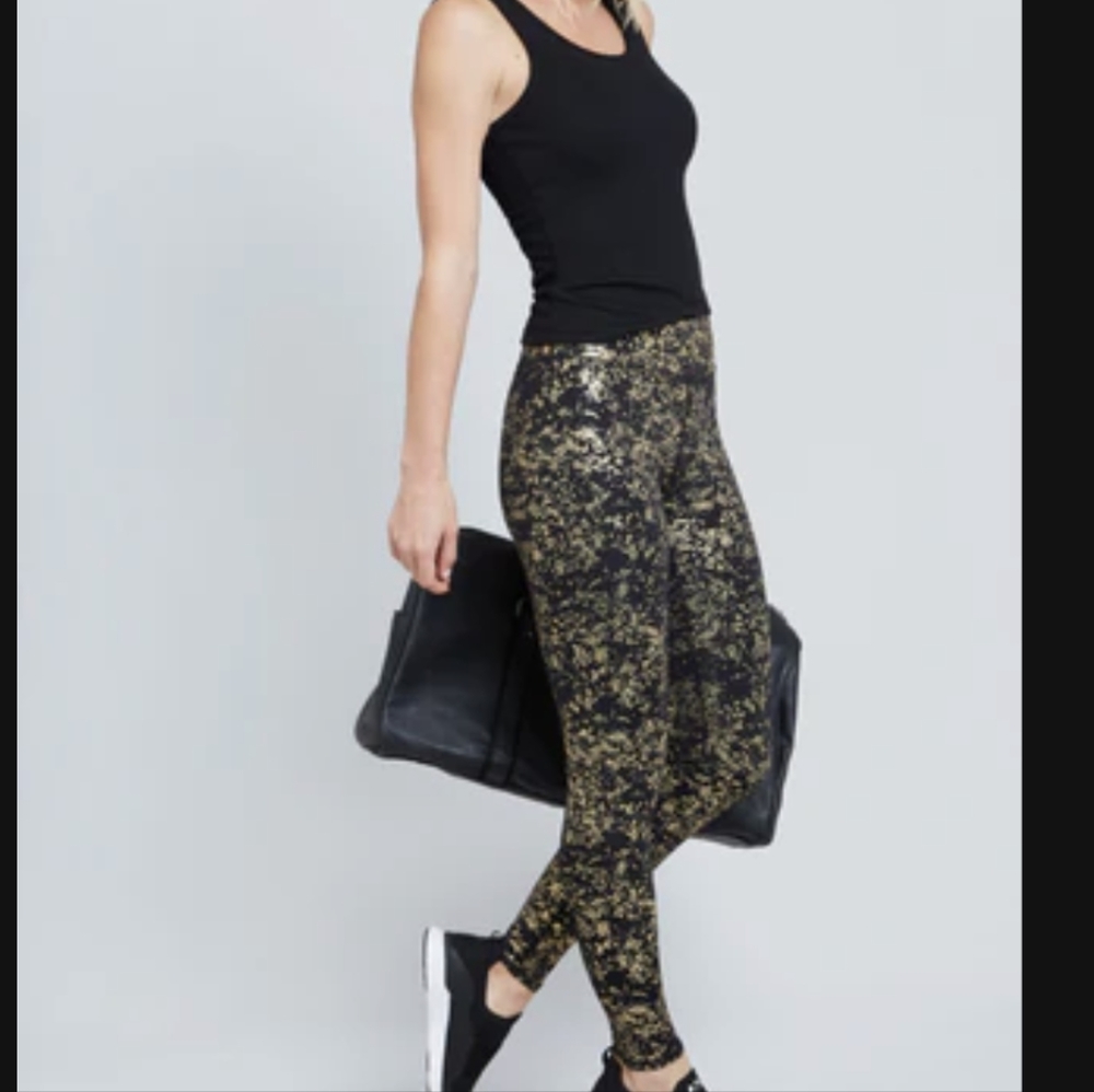 Terez Starry Night Gold Foil Tall Band Leggings XL